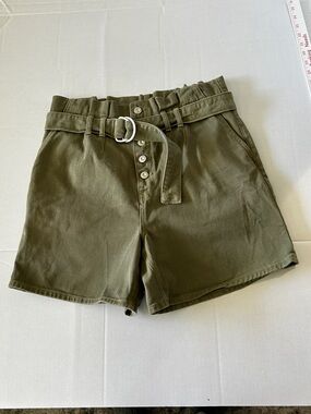FREE PEOPLE WOMENS CINDY UTILITY OLIVE GREEN HIGH-RISE BUTTON FLY SHORTS SIZE 8